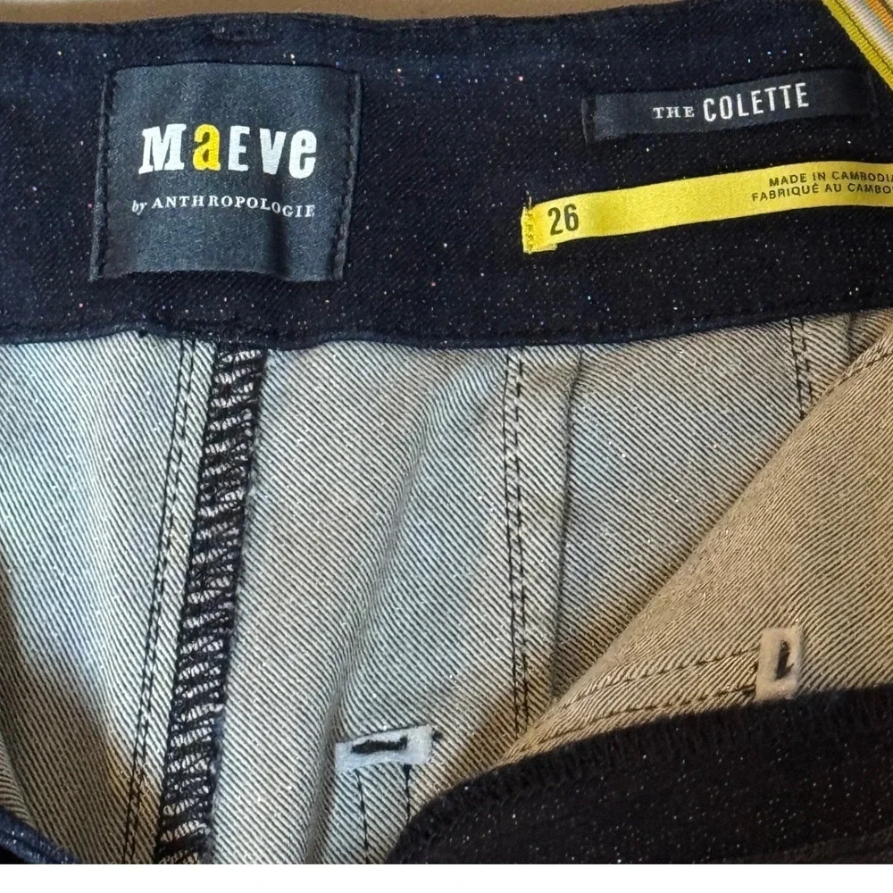 Maeve Colette Sparkle Denim Pants Womens 26 Blue Cropped Wide Leg Anthropologie - Picture 5 of 9